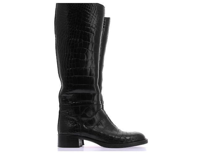 Prada Bottes hautes croco noires - vue 5