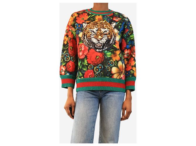 Gucci Sweatshirt mit multicoloured Blumen-Tiger-Pailletten - size S Mehrfarben - Ansicht 3