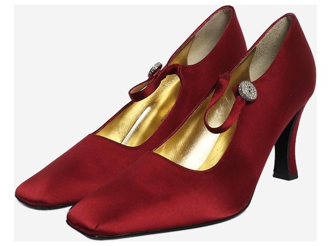 Dior Décolleté Mary-Jane in raso color vino - size EU 38.5 Rosso - vista 2