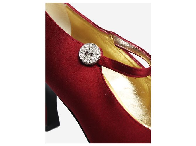 Dior Décolleté Mary-Jane in raso color vino - size EU 38.5 Rosso - vista 4