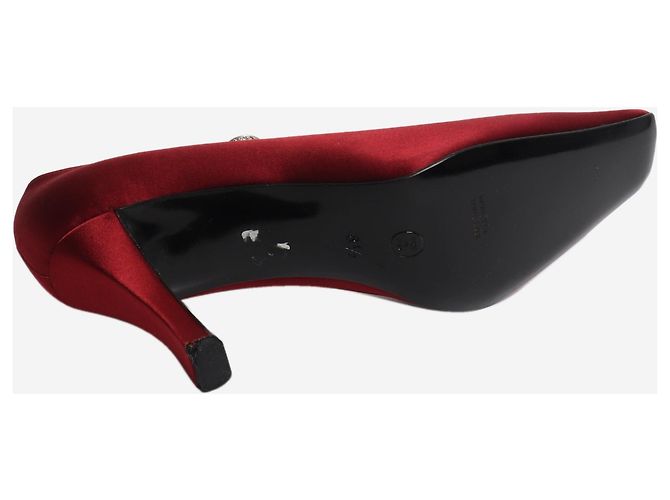 Dior Décolleté Mary-Jane in raso color vino - size EU 38.5 Rosso - vista 5