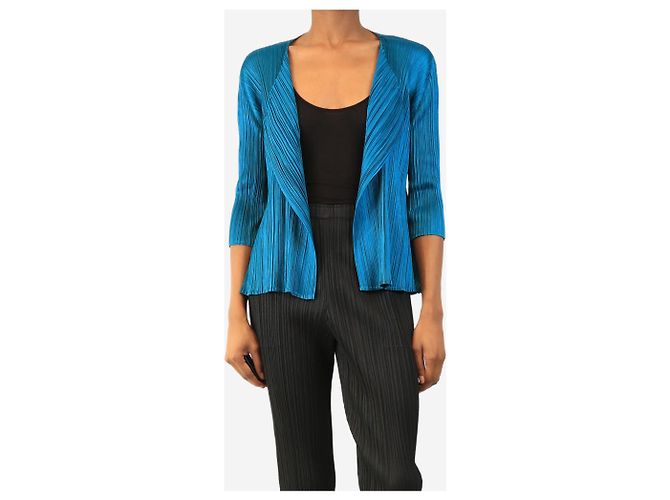Pleats Please Teal pleated open-front cardigan - size M Blue - view 3