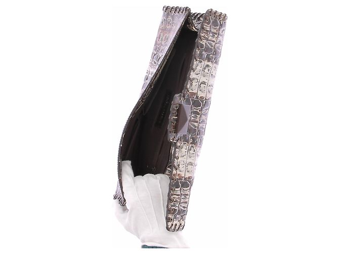 Autre Marque Clutch aus bedrucktem Leder Braun - Ansicht 3