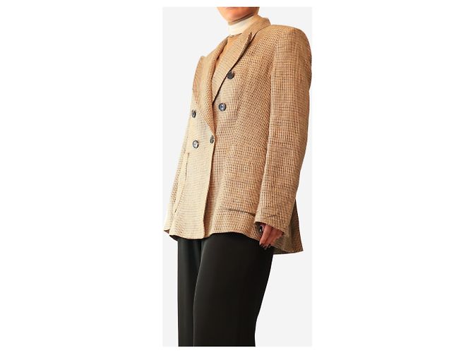 Isabel Marant Etoile Blazer de lino con estampado pied-de-poule marrón - size UK 12 Castaño - vista 3