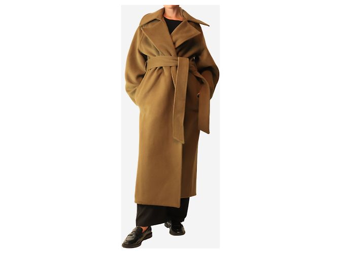Autre Marque Wollmantel in Olivengrün mit Gürtel - size UK 10 - Ansicht 3