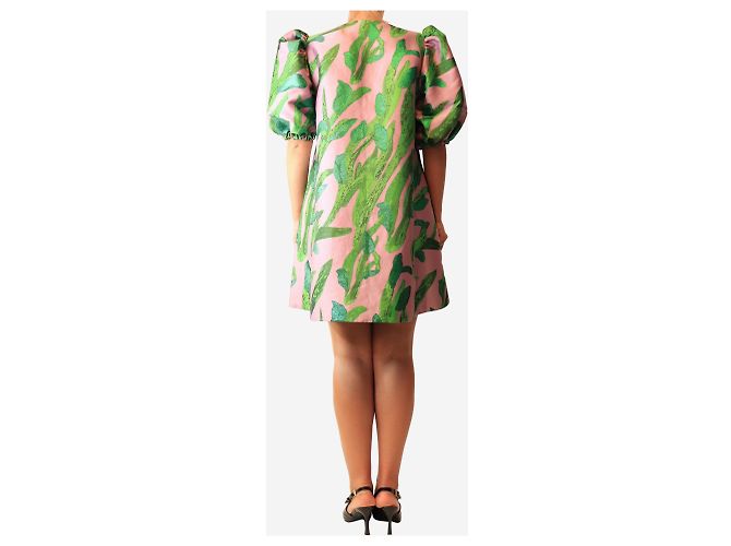 Autre Marque Mini vestido rosa con mangas abullonadas y estampado de hojas - size UK 8 - vista 2