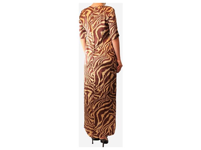 Ganni Maxikleid aus braunem Satin mit Zebra-Print - size UK 10 - Ansicht 2