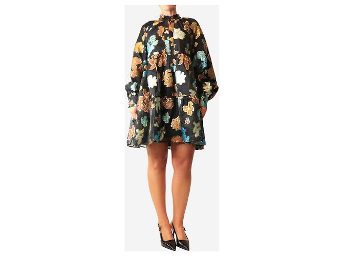 Autre Marque Lurex Mini-Kleid mit buntem Blumenprint - size UK 8 Mehrfarben - Ansicht 3