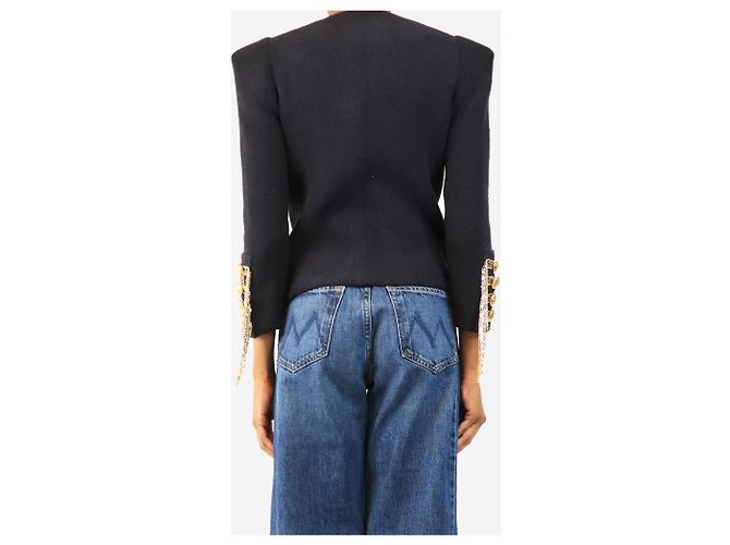 Balmain Navy FW10 chain-embellished Napoleon jacket - size UK 10 Navy blue - view 2