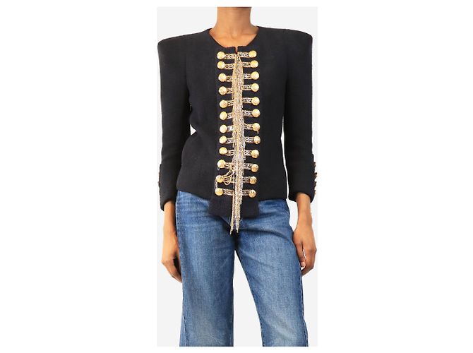 Balmain Navy FW10 chain-embellished Napoleon jacket - size UK 10 Navy blue - view 4