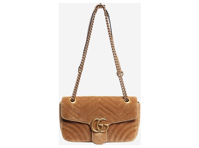 Gucci Borsa a tracolla GG Marmont in velluto matelassé Taupe Marrone - vista 3