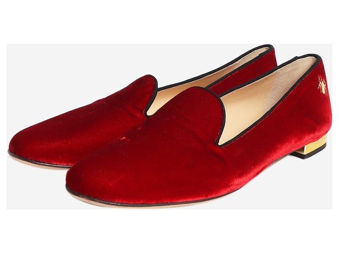 Charlotte Olympia Rote Samt-Loafer - size EU 38.5 - Ansicht 2