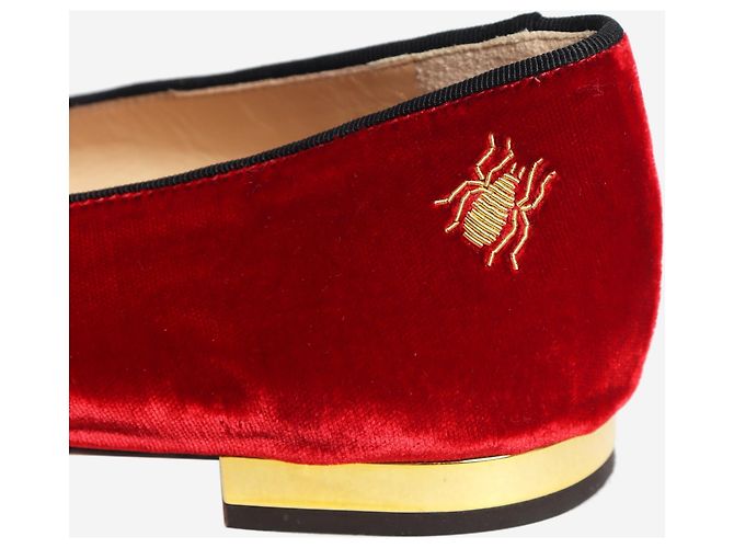 Charlotte Olympia Rote Samt-Loafer - size EU 38.5 - Ansicht 3