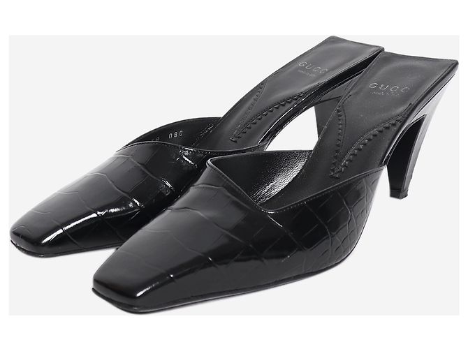 Gucci Mules aus schwarzem Leder in Krokoprägung - EU 38 - Ansicht 2