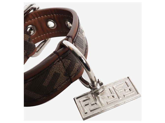 Fendi Collar para perro de cuero marrón con estampado zucca - size XS Castaño - vista 2