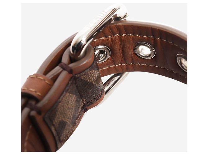 Fendi Collar para perro de cuero marrón con estampado zucca - size XS Castaño - vista 3
