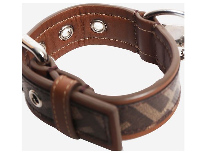 Fendi Collar para perro de cuero marrón con estampado zucca - size XS Castaño - vista 4