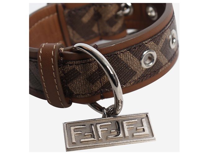 Fendi Collare per cani in pelle marrone con stampa zucca - size XS - vista 2