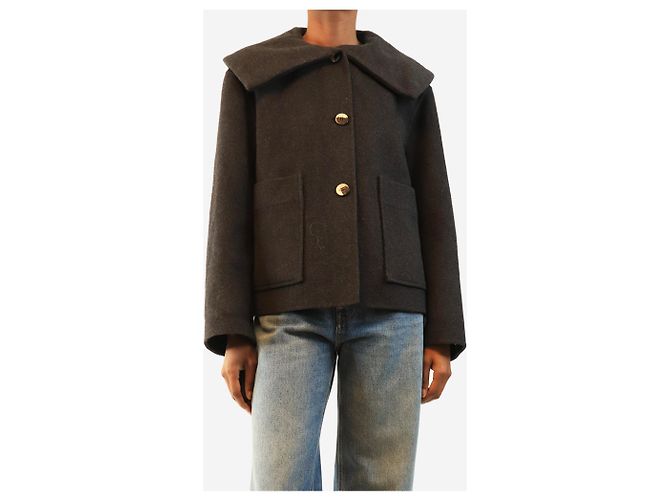 Ganni Charcoal cropped wool-blend jacket - size UK 6 Grey - view 3