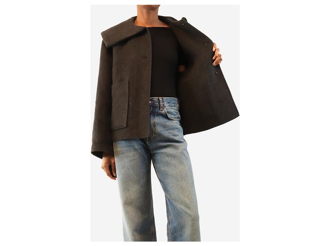 Ganni Charcoal cropped wool-blend jacket - size UK 6 Grey - view 4