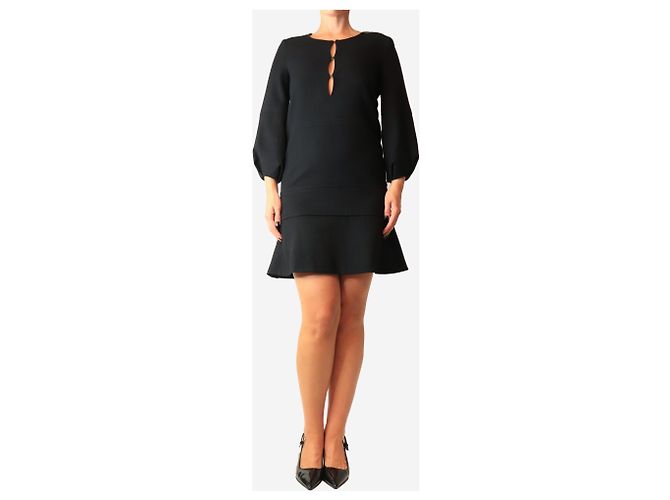 Chloé SS schwarzes Mini-Kleid aus Filz mit V-Ausschnitt - size UK 6 - Ansicht 3