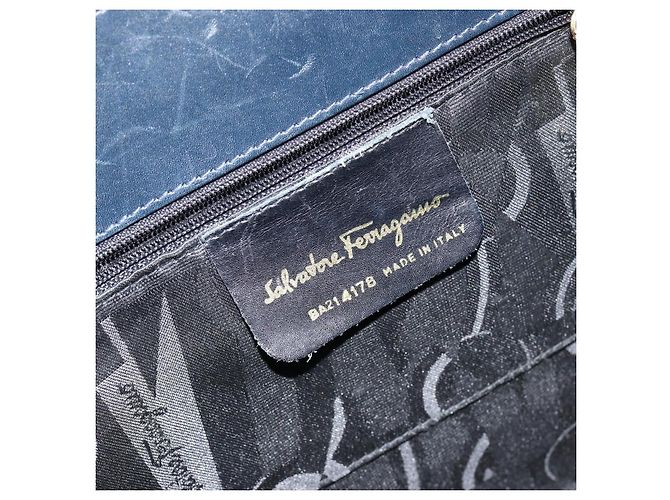 Salvatore Ferragamo Vala Hand Bag Leather Navy Gold - vista 12