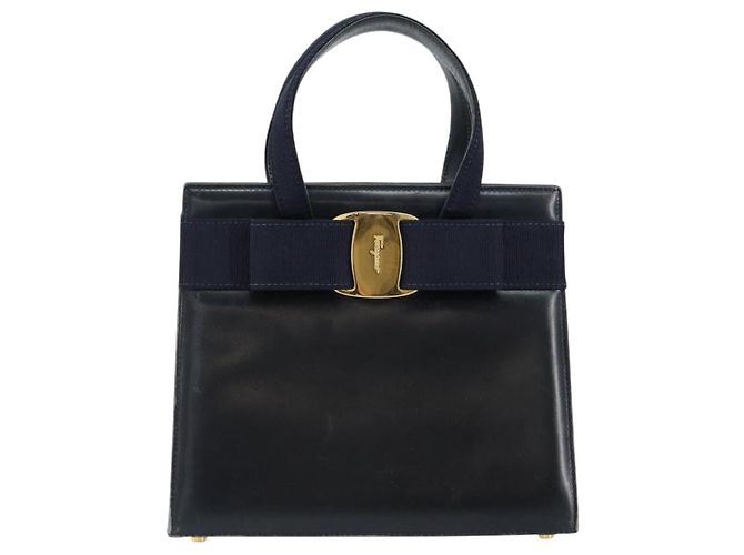 Salvatore Ferragamo Vala Hand Bag Leather Navy Gold - vista 13