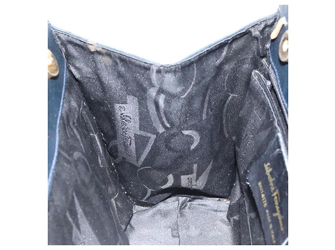 Salvatore Ferragamo Vala Hand Bag Leather Navy Gold - vista 18