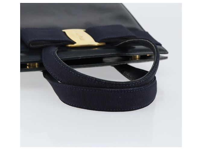 Salvatore Ferragamo Vala Hand Bag Leather Navy Gold - vista 7