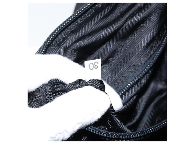 PRADA Schultertasche Nylon Leder Schwarz Silber - Ansicht 10