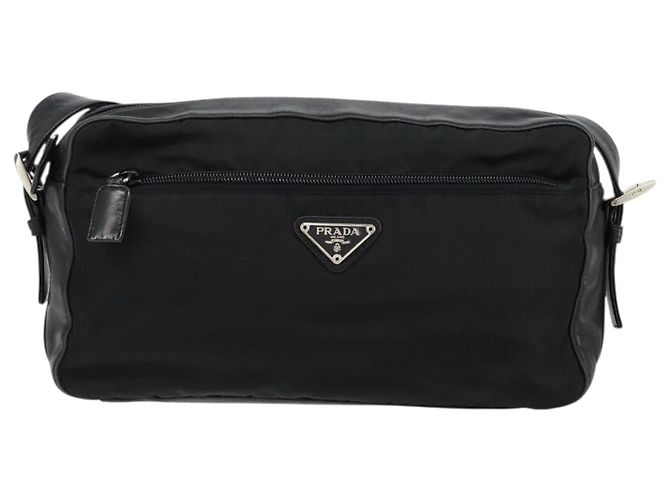 PRADA Schultertasche Nylon Leder Schwarz Silber - Ansicht 13