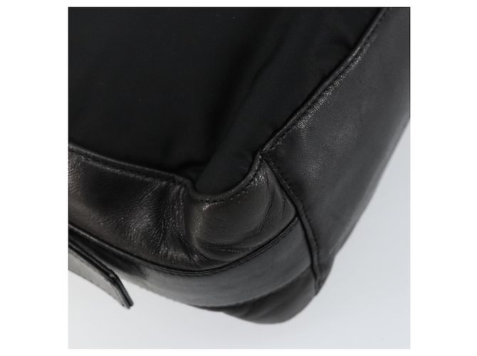 PRADA Schultertasche Nylon Leder Schwarz Silber - Ansicht 18