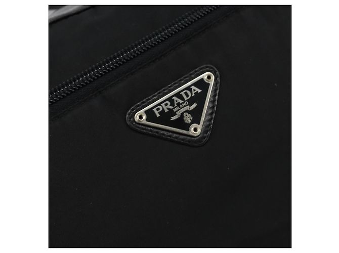 PRADA Schultertasche Nylon Leder Schwarz Silber - Ansicht 20
