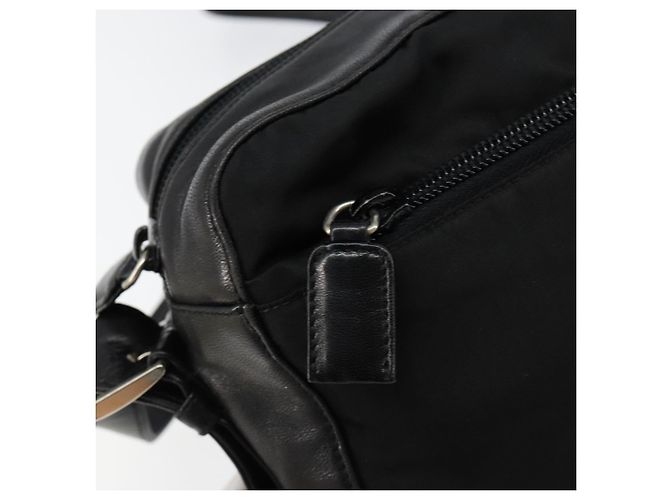PRADA Schultertasche Nylon Leder Schwarz Silber - Ansicht 21