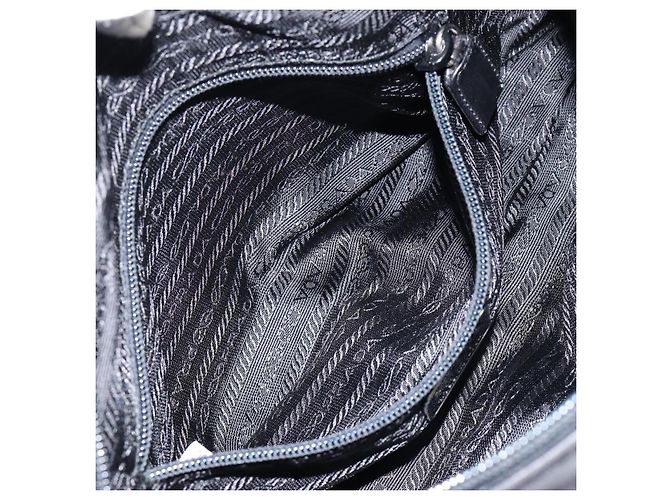 PRADA Schultertasche Nylon Leder Schwarz Silber - Ansicht 25