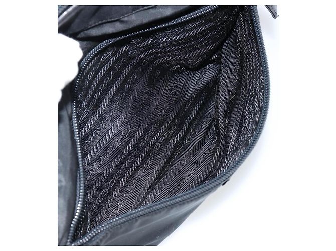 PRADA Schultertasche Nylon Leder Schwarz Silber - Ansicht 26