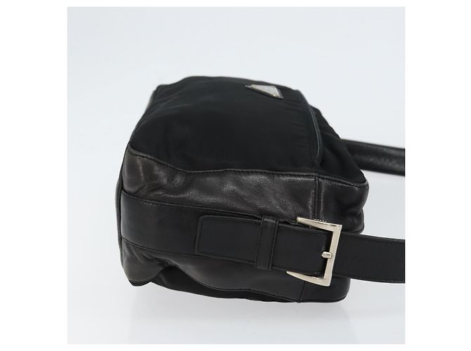 PRADA Schultertasche Nylon Leder Schwarz Silber - Ansicht 3