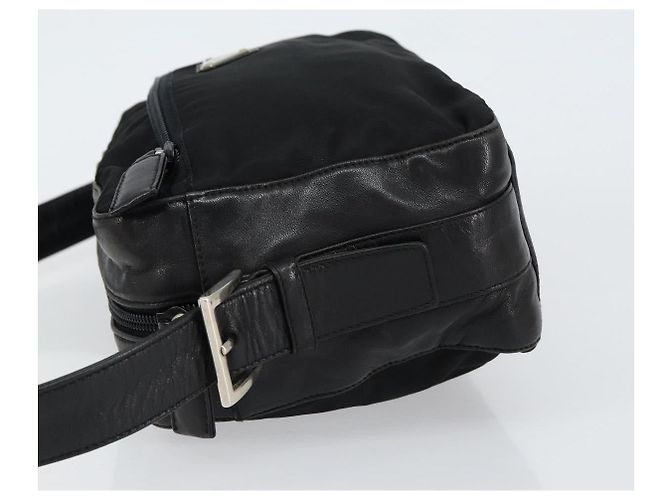 PRADA Schultertasche Nylon Leder Schwarz Silber - Ansicht 4