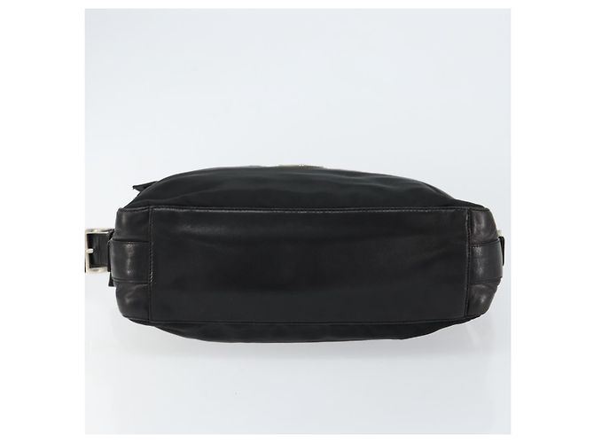 PRADA Schultertasche Nylon Leder Schwarz Silber - Ansicht 5