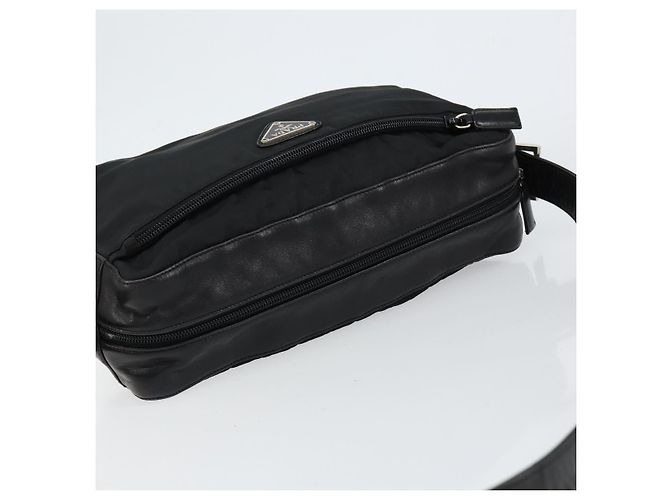 PRADA Schultertasche Nylon Leder Schwarz Silber - Ansicht 6