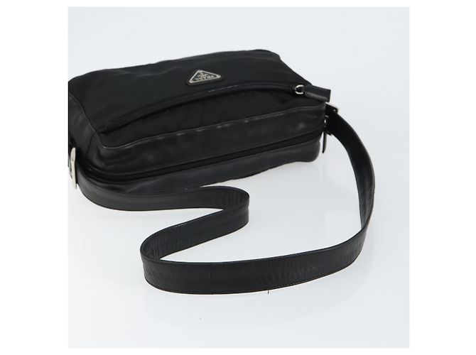 PRADA Schultertasche Nylon Leder Schwarz Silber - Ansicht 7