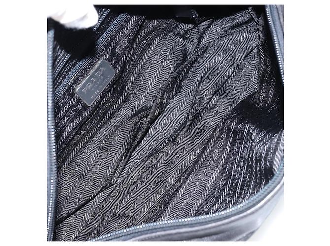 PRADA Schultertasche Nylon Leder Schwarz Silber - Ansicht 9