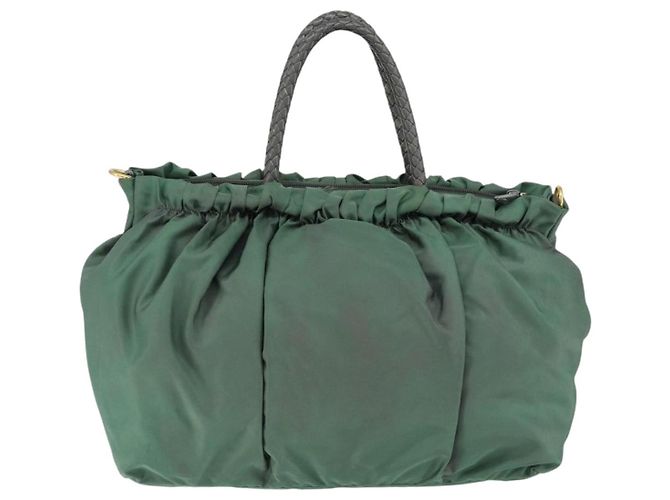 Sac à main PRADA Nylon Vert Or - vue 2