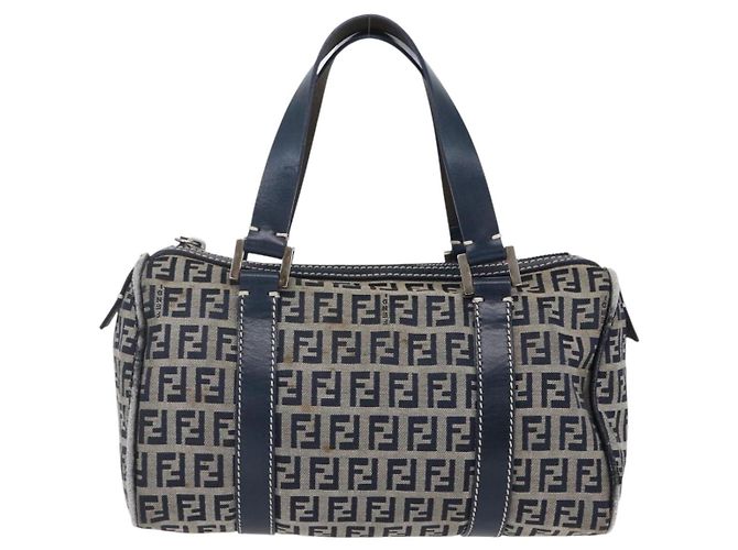 FENDI Zucchino Canvas Handtasche Navy Silver - Ansicht 13