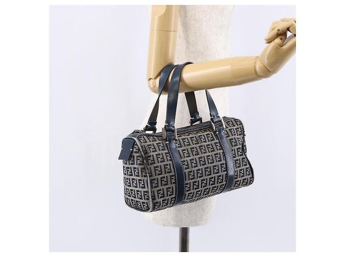 FENDI Zucchino Canvas Handtasche Navy Silver - Ansicht 22