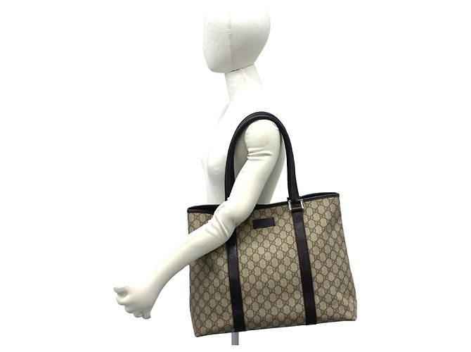 Borsa Tote in pelle Gucci GG Supreme Logo Marrone - vista 2