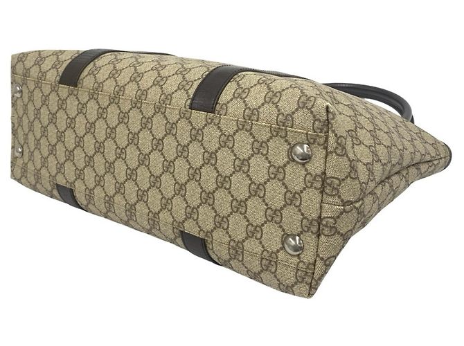 Borsa Tote in pelle Gucci GG Supreme Logo Marrone - vista 8