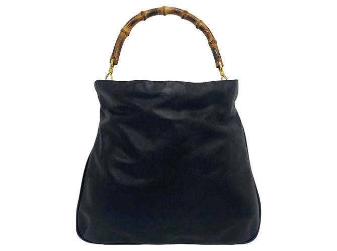 GUCCI Vintage Bamboo Leder 2-Way Handtasche Schwarz - Ansicht 3