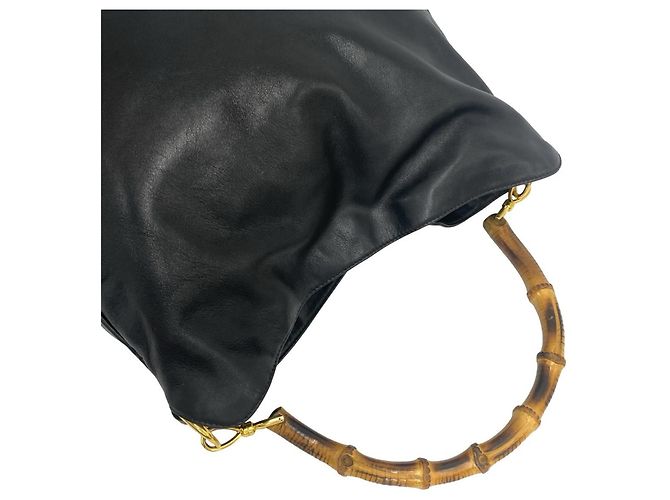GUCCI Vintage Bamboo Leder 2-Way Handtasche Schwarz - Ansicht 4
