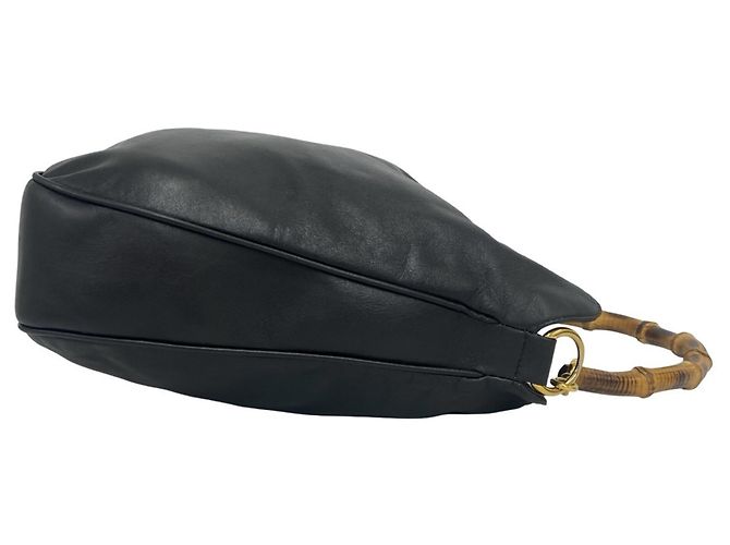 GUCCI Vintage Bamboo Leder 2-Way Handtasche Schwarz - Ansicht 6